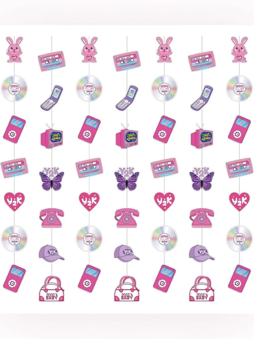 5/$25 Y2K Pink & Purple Retro Wall Decor Paper Garland